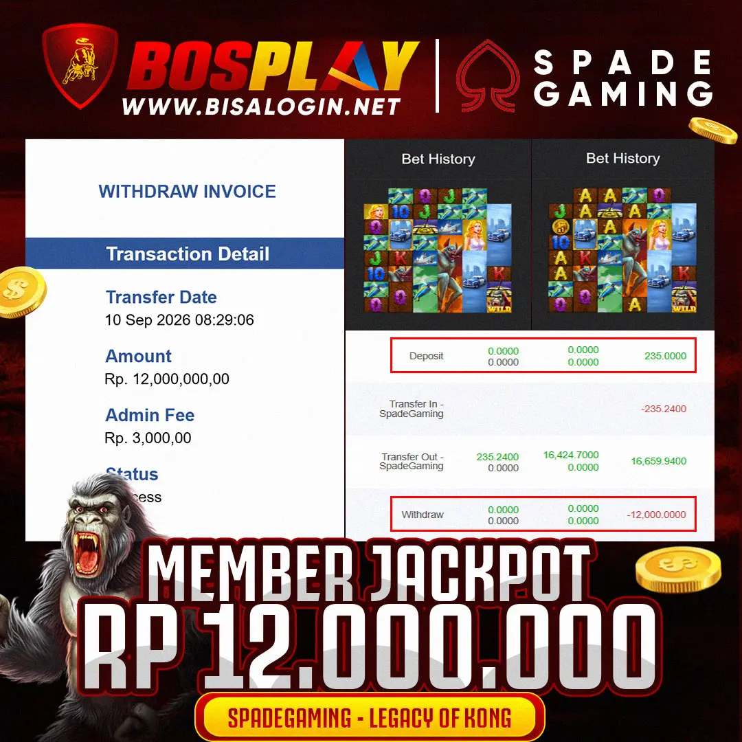 MEMBER JACKPOT SPADEGAMING LEGACY OF KONG IDR 12.000.000