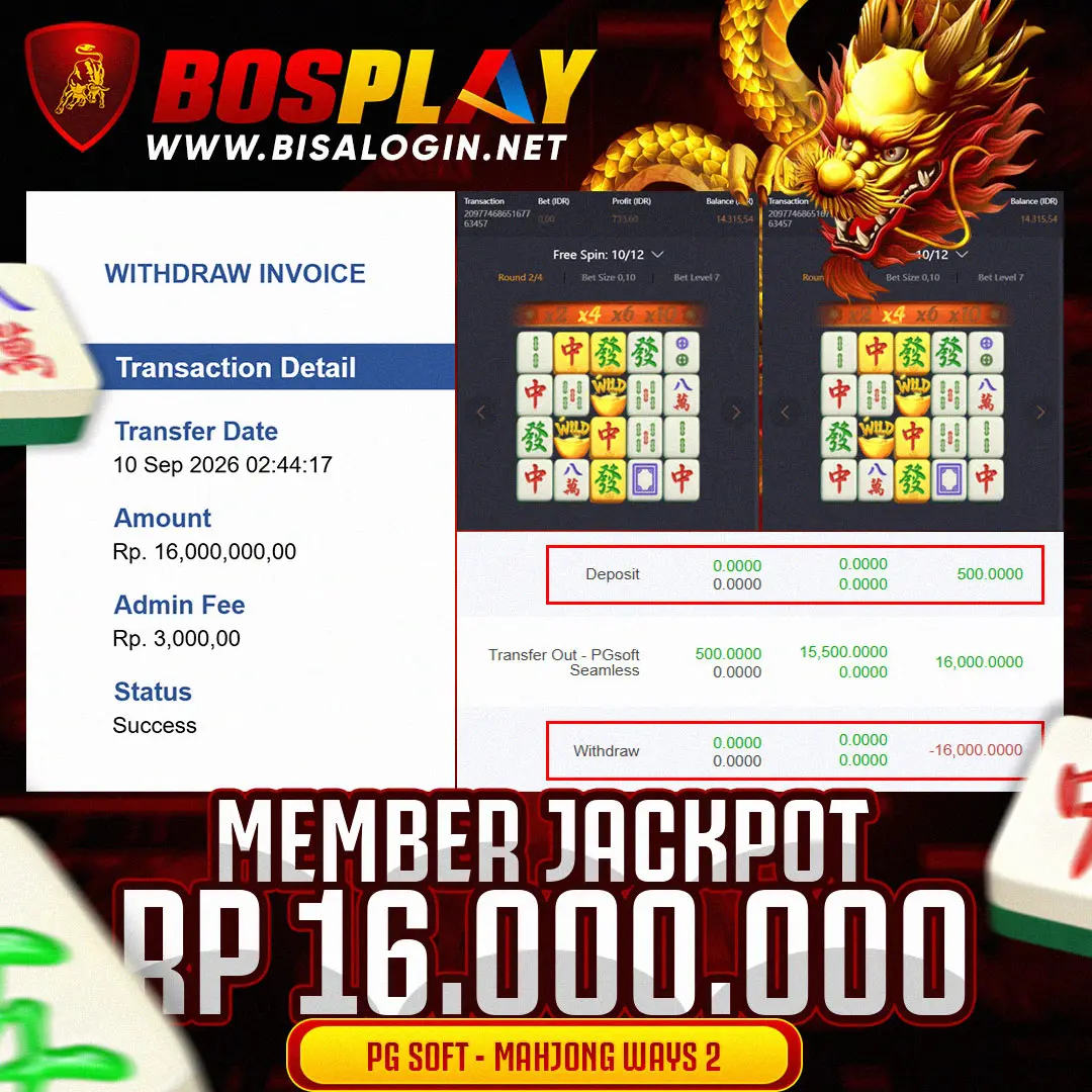 MEMBER JACKPOT PG SOFT MAHJONG WAYS 2 IDR 16.000.000